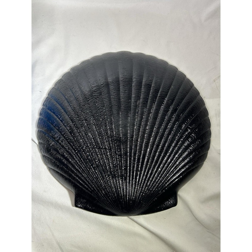 Vintage Shell Platter Plate Textured Black Glass 13"  Seafood Sea Ocean Decor